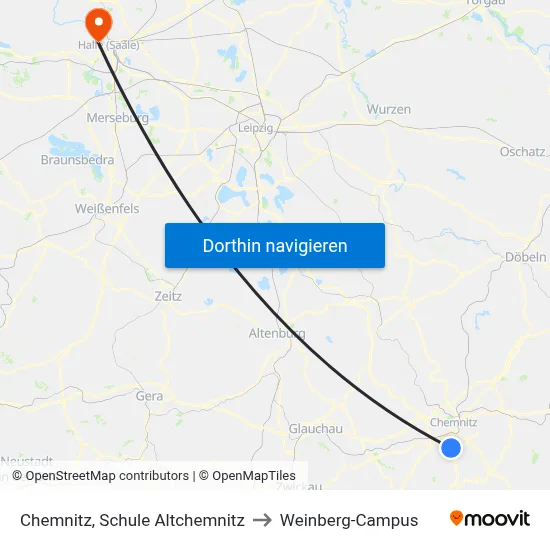 Chemnitz, Schule Altchemnitz to Weinberg-Campus map