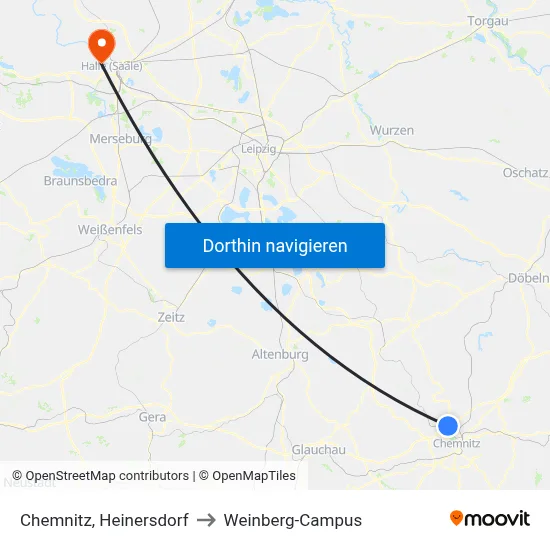 Chemnitz, Heinersdorf to Weinberg-Campus map