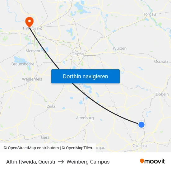 Altmittweida, Querstr to Weinberg-Campus map