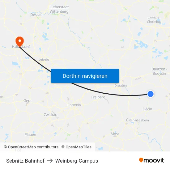 Sebnitz Bahnhof to Weinberg-Campus map