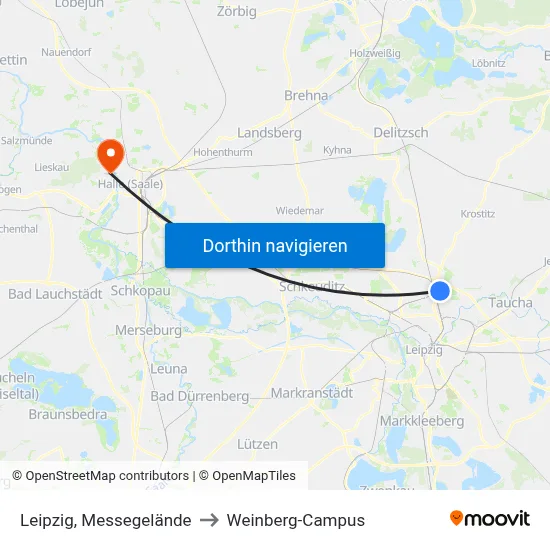 Leipzig, Messegelände to Weinberg-Campus map