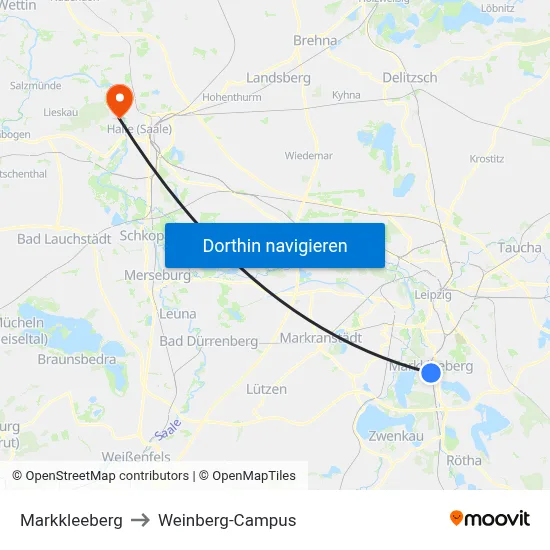 Markkleeberg to Weinberg-Campus map