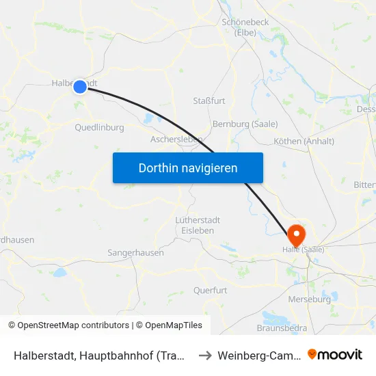 Halberstadt, Hauptbahnhof (Tram/Bus) to Weinberg-Campus map