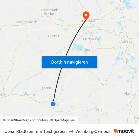 Jena, Stadtzentrum Teichgraben to Weinberg-Campus map