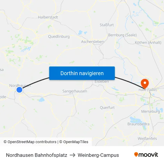 Nordhausen Bahnhofsplatz to Weinberg-Campus map