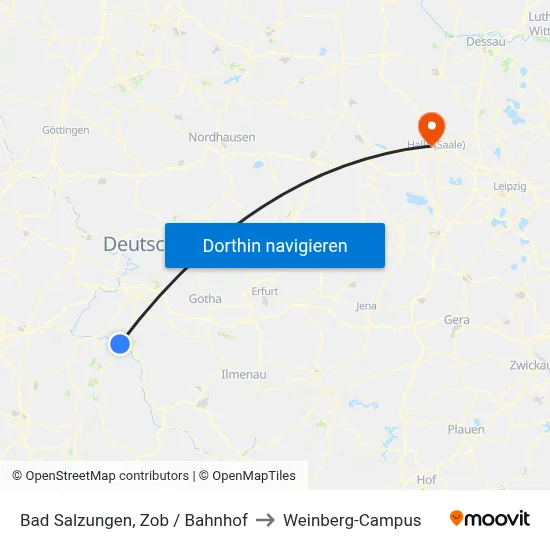 Bad Salzungen, Zob / Bahnhof to Weinberg-Campus map