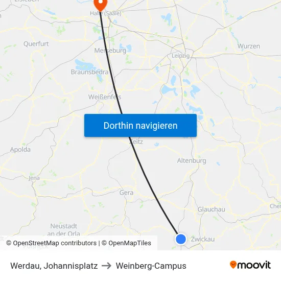 Werdau, Johannisplatz to Weinberg-Campus map