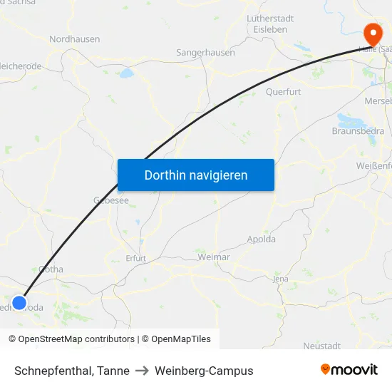 Schnepfenthal, Tanne to Weinberg-Campus map