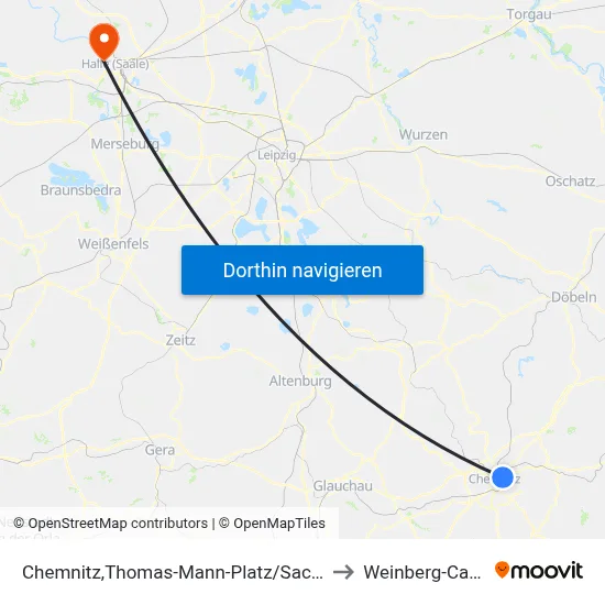 Chemnitz,Thomas-Mann-Platz/Sachsen-Allee to Weinberg-Campus map