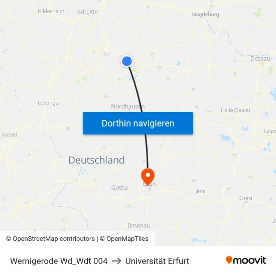 Wernigerode Wd_Wdt 004 to Universität Erfurt map