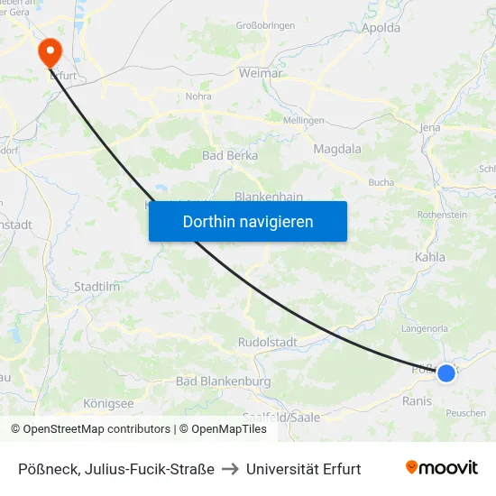 Pößneck, Julius-Fucik-Straße to Universität Erfurt map
