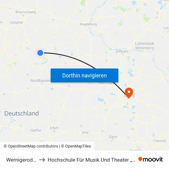 Wernigerode Wd_Wdt 004 to Hochschule Für Musik Und Theater „Felix Mendelssohn Bartholdy“ Leipzig map