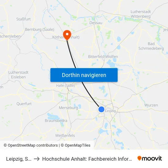 Leipzig, Südstr. to Hochschule Anhalt: Fachbereich Informatik & Sprachen map