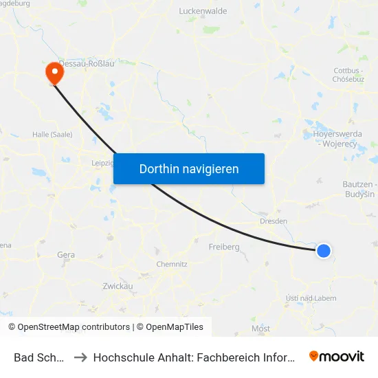 Bad Schandau to Hochschule Anhalt: Fachbereich Informatik & Sprachen map