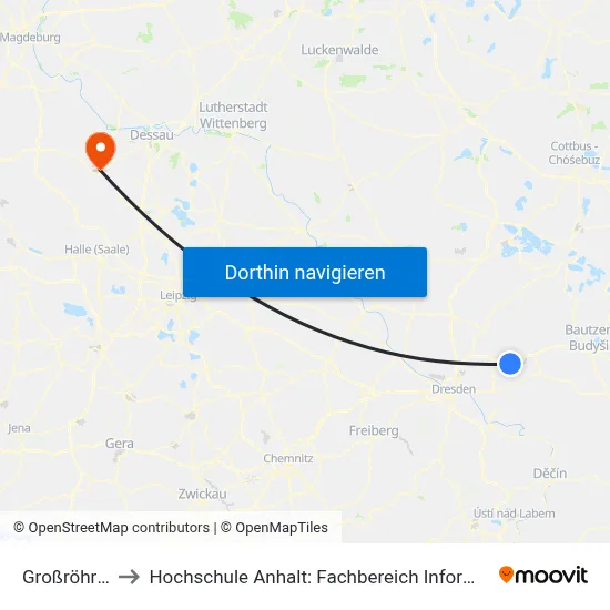 Großröhrsdorf to Hochschule Anhalt: Fachbereich Informatik & Sprachen map