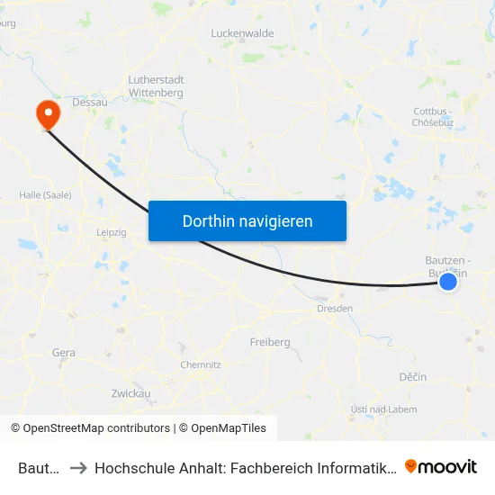 Bautzen to Hochschule Anhalt: Fachbereich Informatik & Sprachen map