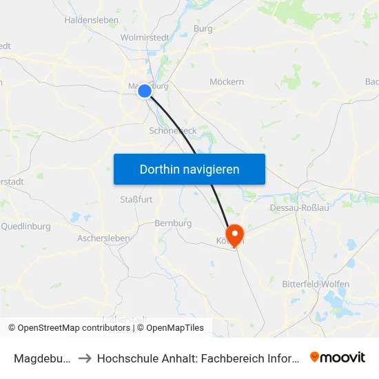 Magdeburg Hbf to Hochschule Anhalt: Fachbereich Informatik & Sprachen map