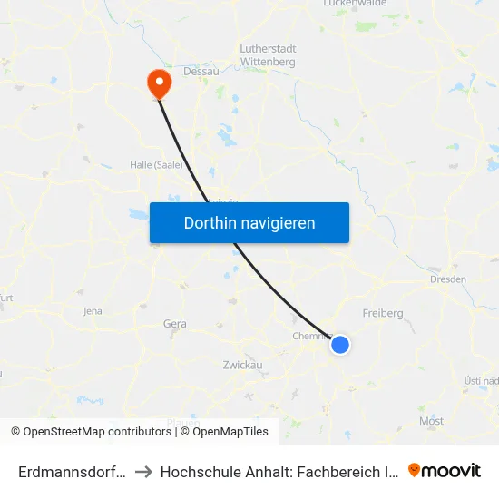 Erdmannsdorf, Talstation to Hochschule Anhalt: Fachbereich Informatik & Sprachen map