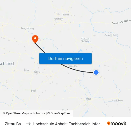 Zittau Bahnhof to Hochschule Anhalt: Fachbereich Informatik & Sprachen map