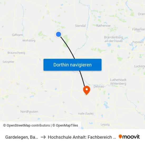 Gardelegen, Bahnhof (Bus) to Hochschule Anhalt: Fachbereich Informatik & Sprachen map