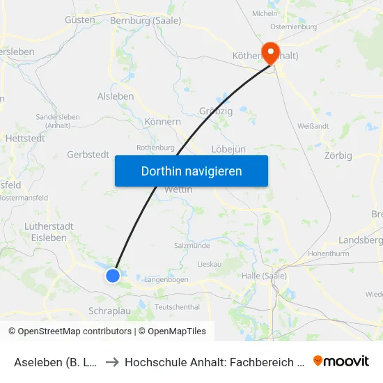 Aseleben (B. Lu. Eisleben) to Hochschule Anhalt: Fachbereich Informatik & Sprachen map