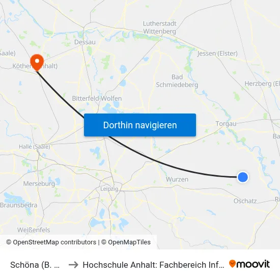 Schöna (B. Cavertitz) to Hochschule Anhalt: Fachbereich Informatik & Sprachen map