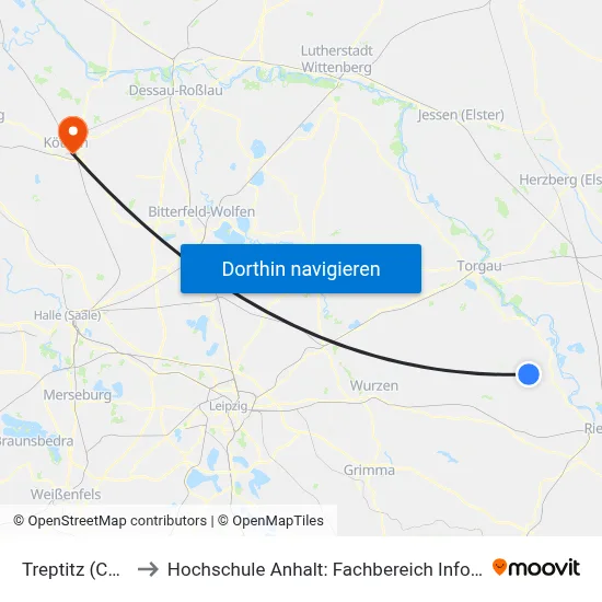 Treptitz (Cavertitz) to Hochschule Anhalt: Fachbereich Informatik & Sprachen map