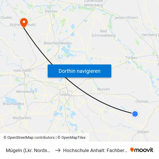 Mügeln (Lkr. Nordsachsen), Busbahnhof to Hochschule Anhalt: Fachbereich Informatik & Sprachen map