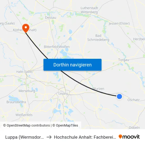Luppa (Wermsdorf), Dresdener Str. to Hochschule Anhalt: Fachbereich Informatik & Sprachen map