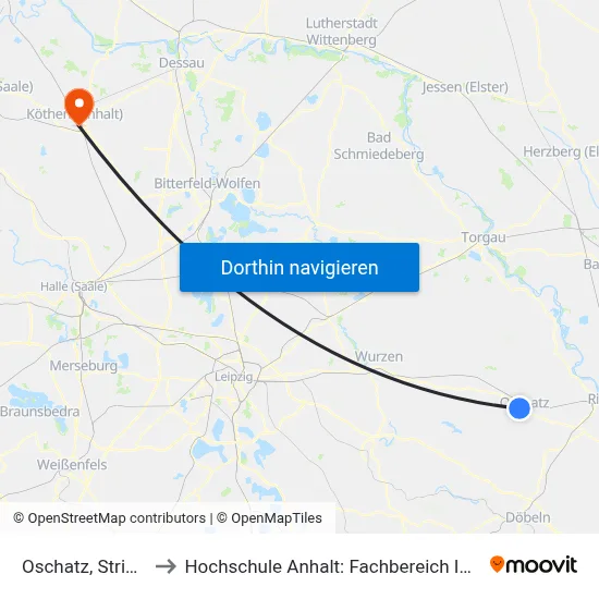Oschatz, Striesaer Weg to Hochschule Anhalt: Fachbereich Informatik & Sprachen map