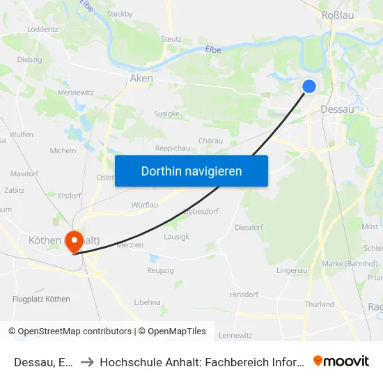 Dessau, Elballee to Hochschule Anhalt: Fachbereich Informatik & Sprachen map