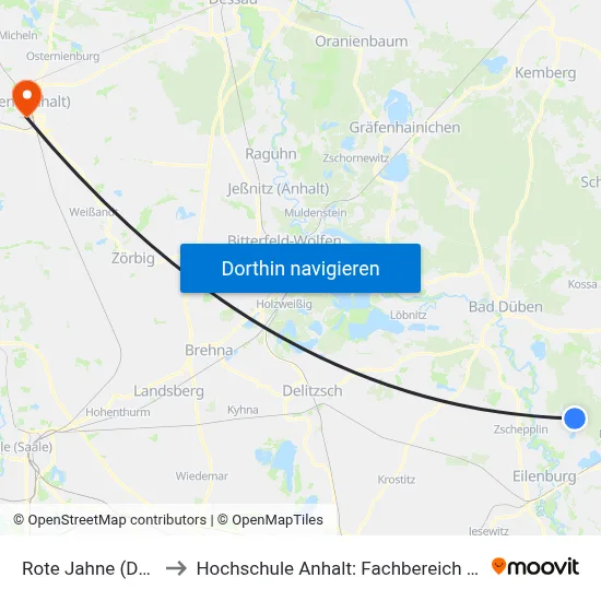 Rote Jahne (Doberschütz) to Hochschule Anhalt: Fachbereich Informatik & Sprachen map