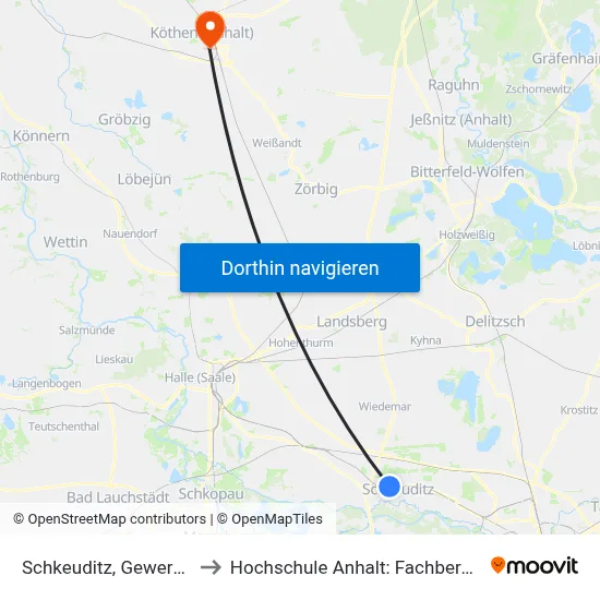 Schkeuditz, Gewerbegebiet Nord/Bsz to Hochschule Anhalt: Fachbereich Informatik & Sprachen map