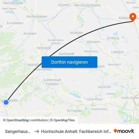 Sangerhausen, Markt to Hochschule Anhalt: Fachbereich Informatik & Sprachen map