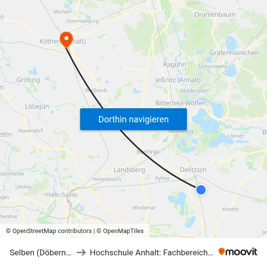Selben (Döbernitz), Friedhof to Hochschule Anhalt: Fachbereich Informatik & Sprachen map