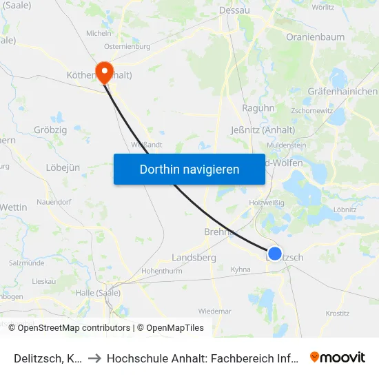 Delitzsch, Kaufland to Hochschule Anhalt: Fachbereich Informatik & Sprachen map