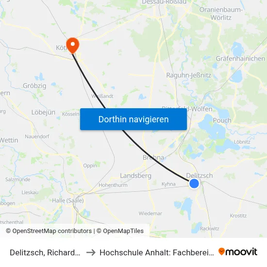 Delitzsch, Richard-Wagner-Str./Rhg to Hochschule Anhalt: Fachbereich Informatik & Sprachen map