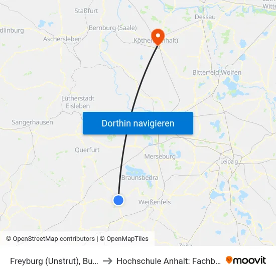 Freyburg (Unstrut), Busbahnhof/Querfurter Str. to Hochschule Anhalt: Fachbereich Informatik & Sprachen map
