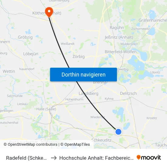 Radefeld (Schkeuditz), Friedhof to Hochschule Anhalt: Fachbereich Informatik & Sprachen map