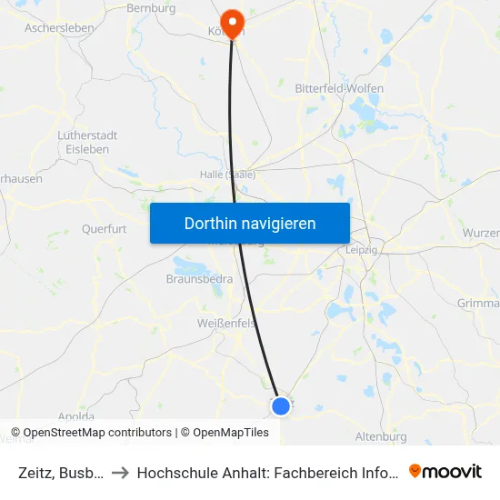Zeitz, Busbahnhof to Hochschule Anhalt: Fachbereich Informatik & Sprachen map