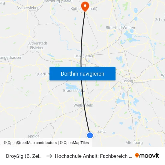 Droyßig (B. Zeitz), Busplatz to Hochschule Anhalt: Fachbereich Informatik & Sprachen map