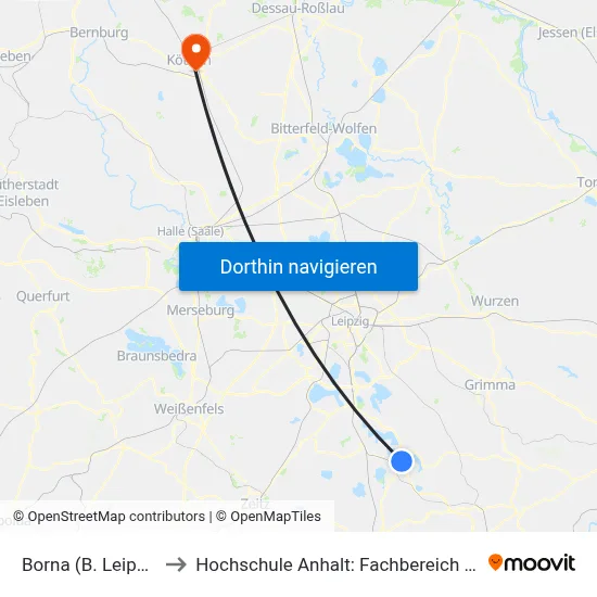 Borna (B. Leipzig), am Aldi to Hochschule Anhalt: Fachbereich Informatik & Sprachen map