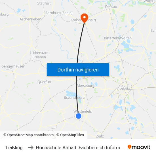 Leißling, Ekz to Hochschule Anhalt: Fachbereich Informatik & Sprachen map