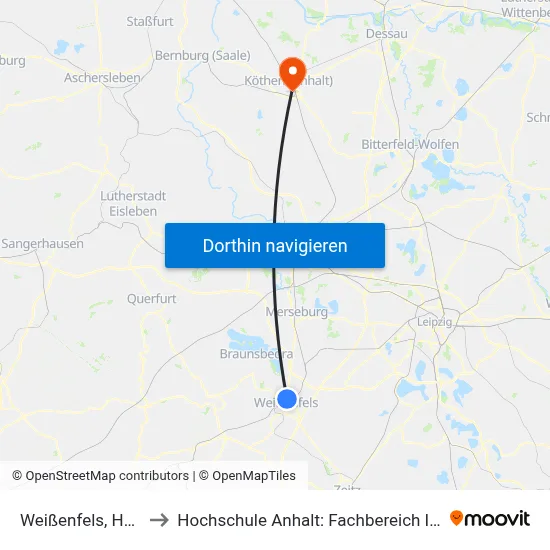 Weißenfels, Heuweg Park to Hochschule Anhalt: Fachbereich Informatik & Sprachen map