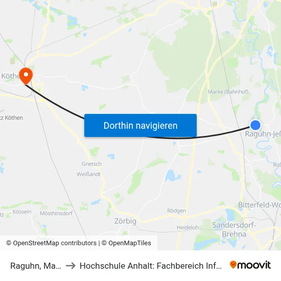 Raguhn, Marktplatz to Hochschule Anhalt: Fachbereich Informatik & Sprachen map