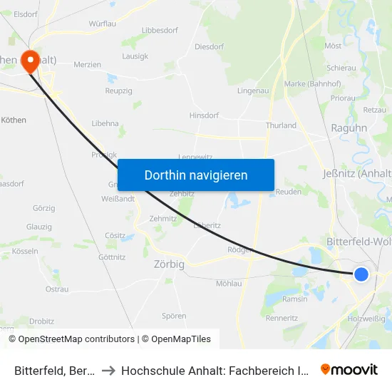Bitterfeld, Berufsschule to Hochschule Anhalt: Fachbereich Informatik & Sprachen map