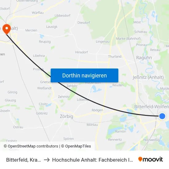 Bitterfeld, Krankenhaus to Hochschule Anhalt: Fachbereich Informatik & Sprachen map