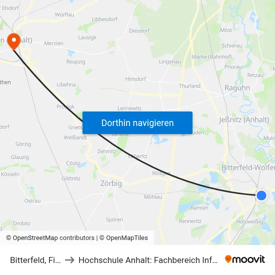 Bitterfeld, Fisch Eck to Hochschule Anhalt: Fachbereich Informatik & Sprachen map