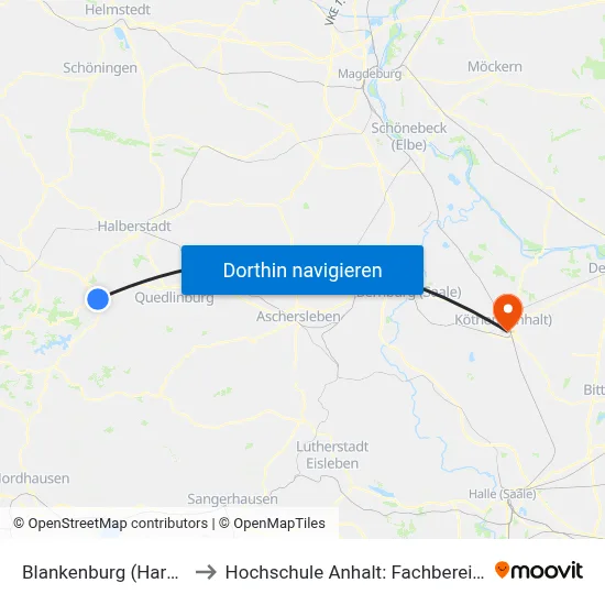 Blankenburg (Harz), Bahnhof (Bus) to Hochschule Anhalt: Fachbereich Informatik & Sprachen map