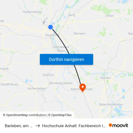 Barleben, am Sonnenhof to Hochschule Anhalt: Fachbereich Informatik & Sprachen map